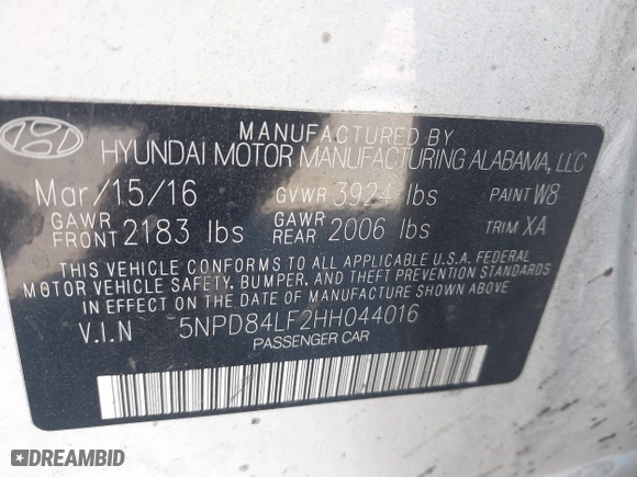 2017 Hyundai Elantra Limited with VIN 5NPD84LF2HH044016, listed as a IAAI auction lot 41319385 with 124,721 mi miles. Bid and sale history available at carsss.com. Image 9.