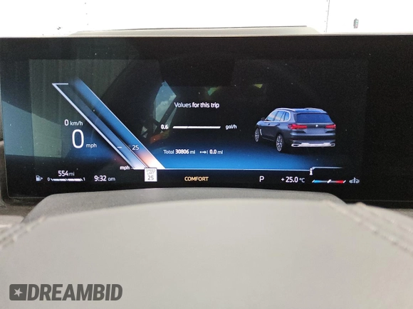 2024 BMW X5 sDrive40i z VIN 5UX13EU07R9U53817, wystawiony jako Copart lot #55535065 z przebiegiem 30 806 mil mil oraz Czysty tytuł • Clean title. Historia ofert i sprzedaży dostępna na DreamBid. Obrazek 9.