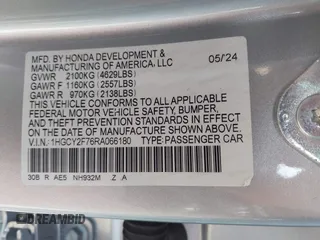2024 Honda Accord Sport-L with VIN 1HGCY2F76RA066180, listed as a IAAI auction lot 42267426 with Not provided miles and . Bid and sale history available at DreamBid. Image 9.