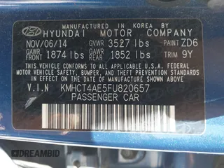2015 Hyundai Accent GLS z VIN KMHCT4AE5FU820657, wystawiony jako IAAI lot #42506759 z przebiegiem 110 376 mil mil oraz . Historia ofert i sprzedaży dostępna na DreamBid. Obrazek 9.