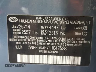 2015 Hyundai Sonata Sport with VIN 5NPE34AF7FH047528, listed as a Copart auction lot 54252645 with 58,703 mi miles and Salvage title. Bid and sale history available at DreamBid. Image 12.