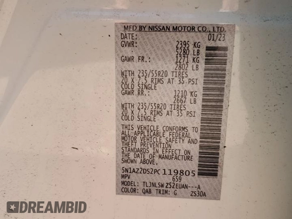 2023 Nissan Murano Platinum with VIN 5N1AZ2DS2PC119805, listed as a Copart auction lot 48507995 with Not Provided miles and Salvage Title. Bid and sale history available at carsss.com. Image 13.