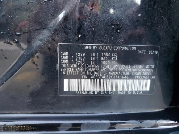 2019 Subaru Impreza Limited with VIN 4S3GTAU62K3741648, listed as a Copart auction lot 43585045 with 52,102 mi miles and Salvage Title. Bid and sale history available at carsss.com. Image 13.