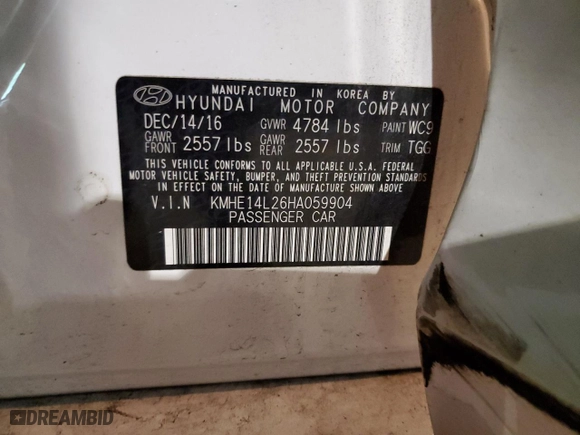 2017 Hyundai Sonata Plug-In Hybrid with VIN KMHE14L26HA059904, listed as a Copart auction lot 55212384 with 49,836 mi miles and Salvage Title. Bid and sale history available at carsss.com. Image 14.