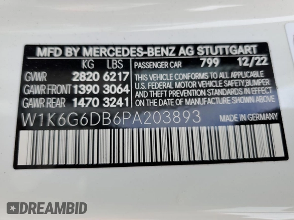 2023 Mercedes-Benz S-Class S 500 with VIN W1K6G6DB6PA203893, listed as a Copart auction lot 84664804 with 743 mi miles and Salvage Title. Bid and sale history available at carsss.com. Image 13.