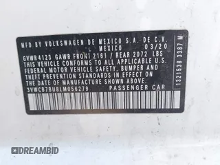 2020 Volkswagen Jetta S z VIN 3VWCB7BU8LM056279, wystawiony jako IAAI lot #42313645 z przebiegiem Nie podano mil oraz . Historia ofert i sprzedaży dostępna na DreamBid. Obrazek 9.