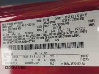 2018 Ford Escape Titanium с VIN 1FMCU0J91JUD40746, выставлен на аукционе IAAI как лот 42127816 с пробегом 87 053 миль миль и . История ставок и продаж доступна на DreamBid. Изображение 9.