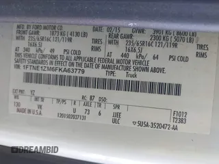 2015 Ford Transit Cargo with VIN 1FTNE1ZM6FKA63779, listed as a IAAI auction lot 41367212 with 208,866 mi miles and . Bid and sale history available at carsss.com. Image 9.
