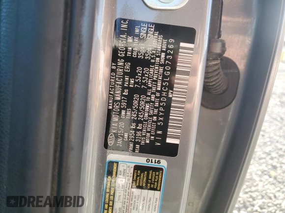 2020 Kia Telluride SX with VIN 5XYP5DHC5LG073269, listed as a Copart auction lot 49456725 with 96,059 mi miles and Salvage Title. Bid and sale history available at DreamBid. Image 13.