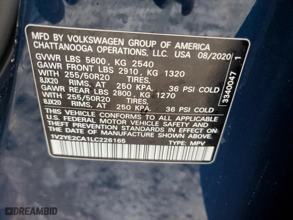 2020 Volkswagen Atlas Cross Sport 3.6L V6 SE w/Technology with VIN 1V2YE2CA1LC226165, listed as a Copart auction lot 71938424 with 78,950 mi miles and Salvage Title. Bid and sale history available at carsss.com. Image 14.