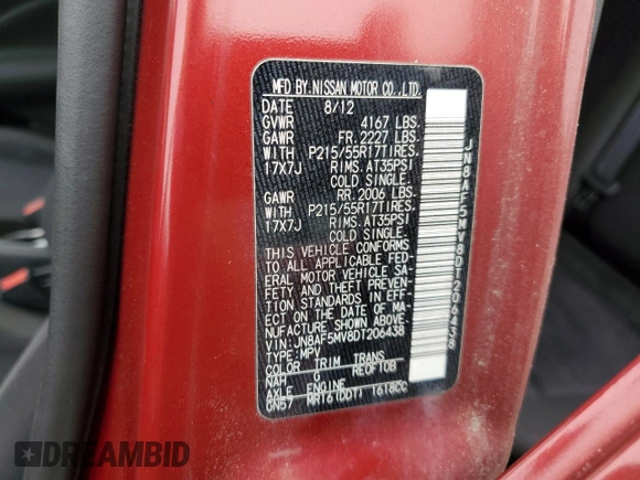 2013 Nissan Juke SL z VIN JN8AF5MV8DT206438, wystawiony jako Copart lot #57708355 z przebiegiem 114 851 mil mil oraz Tytuł czysty. Historia ofert i sprzedaży dostępna na DreamBid. Obrazek 13.