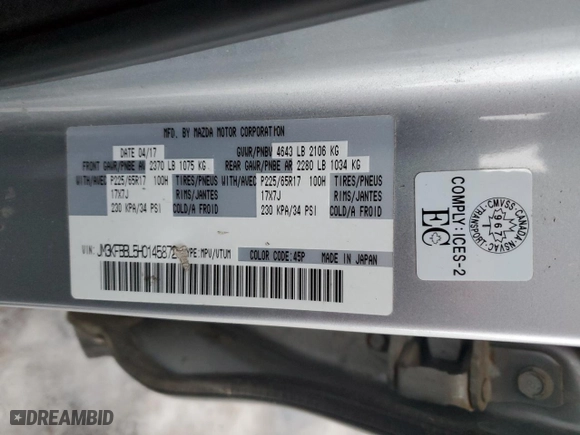 2017 Mazda CX-5 Sport with VIN JM3KFBBL5H0145872, listed as a Copart auction lot 84170704 with 105,873 mi miles and Salvage Title. Bid and sale history available at carsss.com. Image 13.