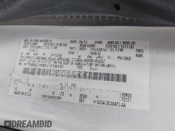 2015 Ford Transit Cargo с VIN 1FTNR2CM6FKA78480, выставлен на аукционе IAAI как лот 42516077 с пробегом 165 424 миль миль и . История ставок и продаж доступна на DreamBid. Изображение 9.