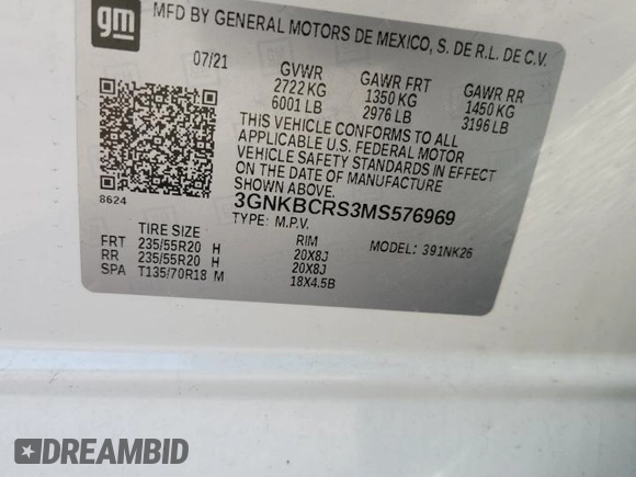 2021 Chevrolet Blazer LT с VIN 3GNKBCRS3MS576969, выставлен на аукционе Copart как лот 60418185 с пробегом 52 771 миль миль и Списание • Salvage title. История ставок и продаж доступна на DreamBid. Изображение 13.