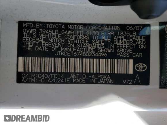 2008 Scion tC Spec z VIN JTKDE167480234496, wystawiony jako Copart lot #50149375 z przebiegiem 157 625 mil mil oraz Szkoda całkowita • Salvage title. Historia ofert i sprzedaży dostępna na DreamBid. Obrazek 13.