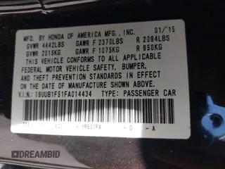 2015 Acura TLX Tech with VIN 19UUB1F51FA014434, listed as a IAAI auction lot 40791595 with 104,757 mi miles. Bid and sale history available at carsss.com. Image 9.
