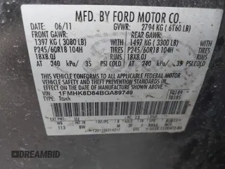 2011 Ford Explorer XLT with VIN 1FMHK8D84BGA89749, listed as a IAAI auction lot 41409288 with 171,938 mi miles and . Bid and sale history available at carsss.com. Image 9.