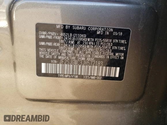 2018 Subaru Forester Touring with VIN JF2SJGWC3JH572183, listed as a Copart auction lot 43476145 with 53,473 mi miles and Salvage Title. Bid and sale history available at carsss.com. Image 13.