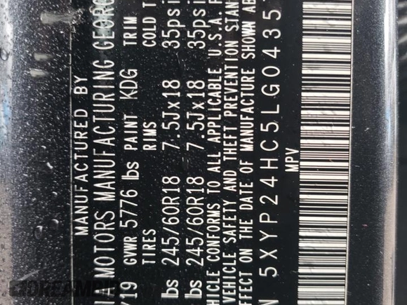 2020 Kia Telluride LX with VIN 5XYP24HC5LG043570, listed as a Copart auction lot 45135135 with 69,634 mi miles and Salvage Title. Bid and sale history available at carsss.com. Image 16.