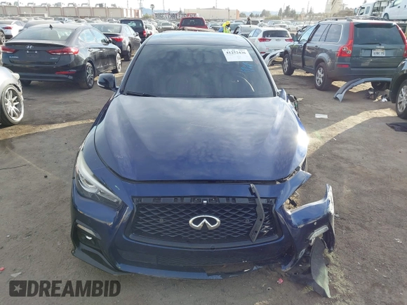 2021 Infiniti Q50 Red Sport 400 with VIN JN1FV7DPXMM850652, listed as a IAAI auction lot 41252436 with 48,380 mi miles and . Bid and sale history available at DreamBid. Image 12.