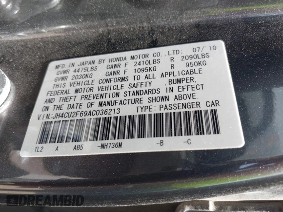 2010 Acura TSX with VIN JH4CU2F69AC036213, listed as a IAAI auction lot 42252656 with 182,282 mi miles and . Bid and sale history available at DreamBid. Image 9.