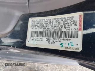 2000 Toyota Celica GT with VIN JTDDR32TXY0035804, listed as a IAAI auction lot 41936967 with 226,930 mi miles and . Bid and sale history available at DreamBid. Image 9.