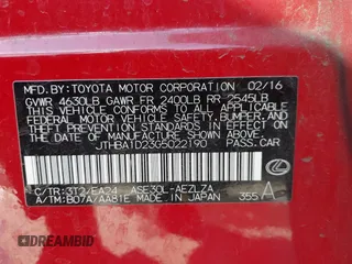 2016 Lexus IS 200t z VIN JTHBA1D23G5022190, wystawiony jako IAAI lot #41641568 z przebiegiem 121 887 mil mil oraz . Historia ofert i sprzedaży dostępna na DreamBid. Obrazek 9.