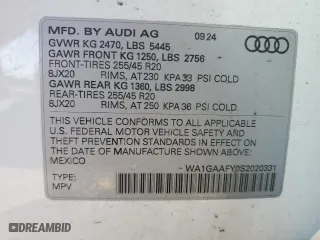 2025 Audi Q5 S line Premium with VIN WA1GAAFY0S2020331, listed as a Copart auction lot 45718875 with 7,314 mi miles and Clean Title. Bid and sale history available at carsss.com. Image 13.