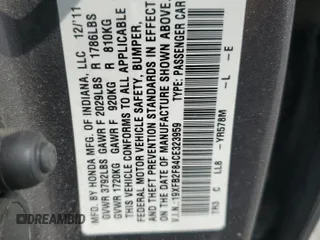 2012 Honda Civic EX with VIN 19XFB2F84CE323959, listed as a Copart auction lot 54583645 with 199,528 mi miles and Salvage Title. Bid and sale history available at DreamBid. Image 12.