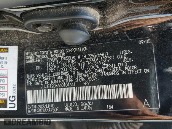 2006 Lexus GX 470 z VIN JTJBT20X660101641, wystawiony jako Copart lot #57242995 z przebiegiem 219 032 mil mil oraz Szkoda całkowita • Salvage title. Historia ofert i sprzedaży dostępna na DreamBid. Obrazek 13.