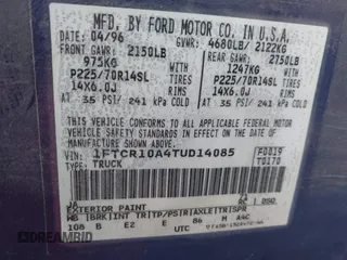 1996 Ford Ranger XL with VIN 1FTCR10A4TUD14085, listed as a IAAI auction lot 41442291 with 176,025 mi miles and . Bid and sale history available at DreamBid. Image 9.