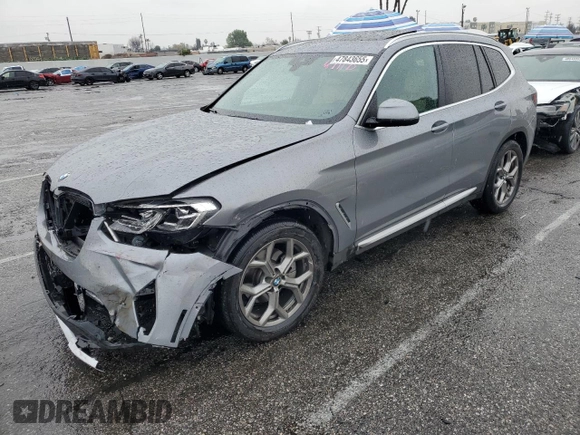 2023 BMW X3 sDrive30i with VIN 5UX43DP08P9S82575, listed as a Copart auction lot 47843655 with 4,696 mi miles and Salvage Title. Bid and sale history available at DreamBid. Image 1.
