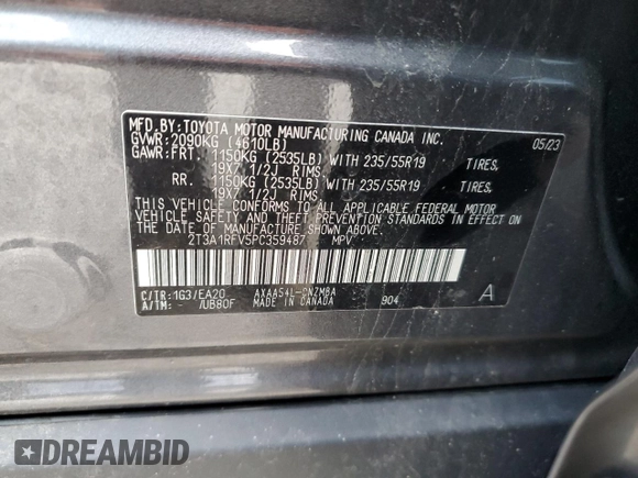 2023 Toyota RAV4 XLE Premium with VIN 2T3A1RFV5PC359487, listed as a Copart auction lot 50892255 with 26,714 mi miles and Salvage Title. Bid and sale history available at carsss.com. Image 13.