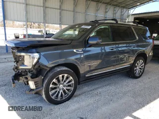 2021 GMC Yukon Denali with VIN 1GKS2DKLXMR387681, listed as a Copart auction lot 46830485 with 77,628 mi miles and Salvage Title. Bid and sale history available at carsss.com. Image 1.