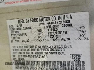 2002 Ford Ranger XLT Appearance with VIN 1FTYR44E32TA51614, listed as a Copart auction lot 61653905 with 194,762 mi miles and Salvage title. Bid and sale history available at DreamBid. Image 12.