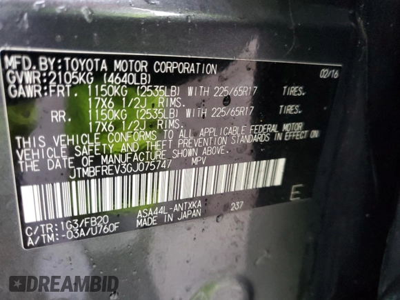 2016 Toyota RAV4 LE with VIN JTMBFREV3GJ075747, listed as a Copart auction lot 48079175 with 119,232 mi miles and Salvage Title. Bid and sale history available at carsss.com. Image 15.