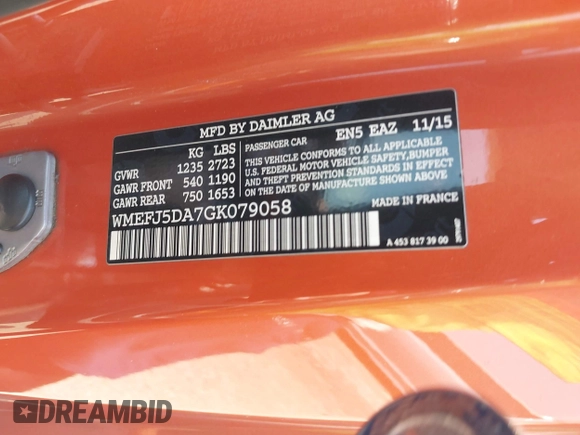 2016 Smart fortwo Passion with VIN WMEFJ5DA7GK079058, listed as a IAAI auction lot 42415044 with 42,279 mi miles and . Bid and sale history available at DreamBid. Image 9.