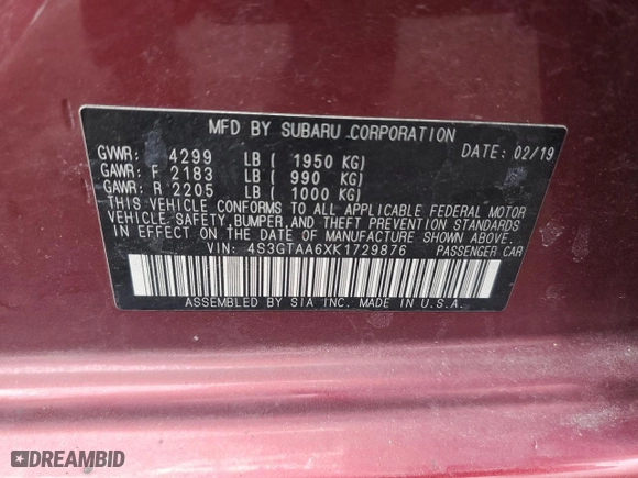 2019 Subaru Impreza with VIN 4S3GTAA6XK1729876, listed as a Copart auction lot 47798485 with 86,410 mi miles and Salvage Title. Bid and sale history available at carsss.com. Image 12.