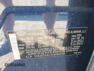 2022 Hyundai Santa Fe Calligraphy with VIN 5NMS54ALXNH463118, listed as a IAAI auction lot 41693031 with 44,593 mi miles. Bid and sale history available at carsss.com. Image 9.