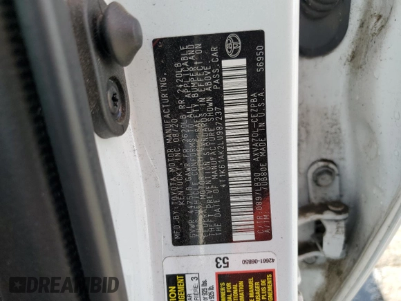 2020 Toyota Camry XSE with VIN 4T1K61AK2LU987237, listed as a Copart auction lot 46445585 with Not Provided miles and Clean Title. Bid and sale history available at DreamBid. Image 12.