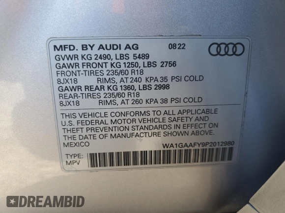 2023 Audi Q5 S line Premium with VIN WA1GAAFY9P2012980, listed as a Copart auction lot 52747465 with 59,690 mi miles and Salvage Title. Bid and sale history available at carsss.com. Image 13.