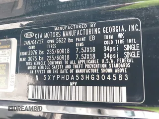 2017 Kia Sorento EX with VIN 5XYPHDA53HG304583, listed as a IAAI auction lot 41845911 with 109,169 mi miles and . Bid and sale history available at DreamBid. Image 9.