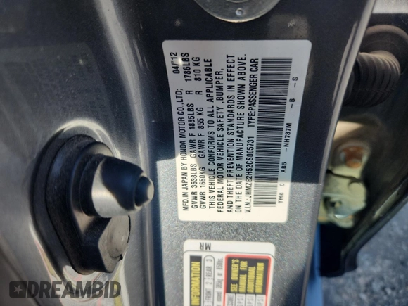 2012 Honda Insight LX with VIN JHMZE2H52CS005731, listed as a Copart auction lot 64077625 with 157,026 mi miles and Non repairable. Bid and sale history available at DreamBid. Image 12.