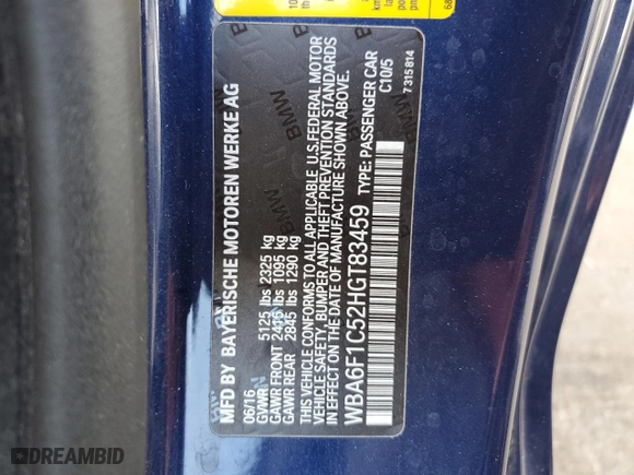 2017 BMW 6 Series 640i with VIN WBA6F1C52HGT83459, listed as a Copart auction lot 87805735 with 18,516 mi miles and Salvage Title. Bid and sale history available at carsss.com. Image 12.