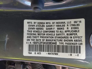 2016 Honda Civic Sedan LX with VIN 19XFC2F5XGE083440, listed as a IAAI auction lot 41622068 with 176,886 mi miles. Bid and sale history available at carsss.com. Image 9.