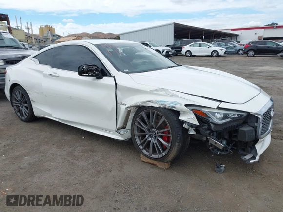 2017 Infiniti Q60 Red Sport 400 with VIN JN1FV7EKXHM611062, listed as a IAAI auction lot 40374401 with 69,460 mi miles and . Bid and sale history available at carsss.com. Image 1.