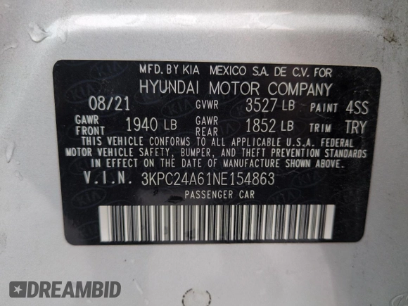 2022 Hyundai Accent SE with VIN 3KPC24A61NE154863, listed as a Copart auction lot 51005035 with 63,612 mi miles and Salvage Title. Bid and sale history available at carsss.com. Image 12.