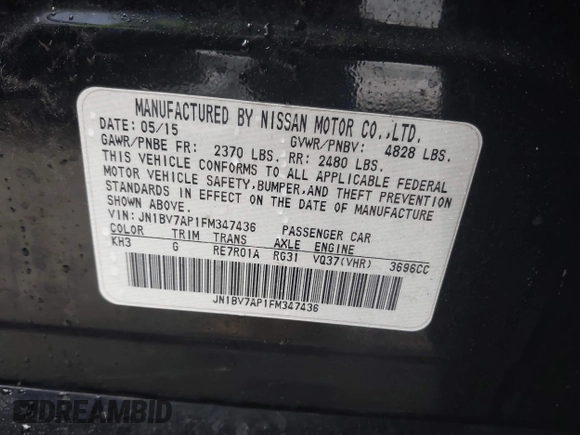 2015 Infiniti Q50 with VIN JN1BV7AP1FM347436, listed as a IAAI auction lot 41405852 with 126,940 mi miles and . Bid and sale history available at DreamBid. Image 9.