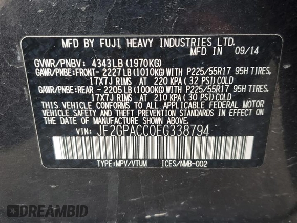 2014 Subaru Crosstrek Premium z VIN JF2GPACC0EG338794, wystawiony jako Copart lot #87180554 z przebiegiem 193 046 mil mil oraz Szkoda całkowita • Salvage title. Historia ofert i sprzedaży dostępna na DreamBid. Obrazek 13.