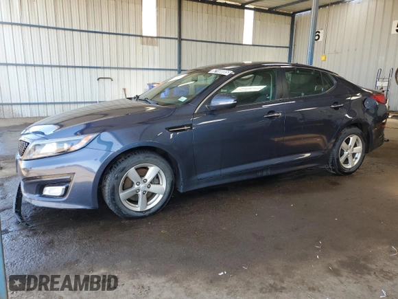 2015 Kia Optima LX with VIN 5XXGM4A7XFG481386, listed as a Copart auction lot 52100085 with 114,014 mi miles and Clean Title. Bid and sale history available at carsss.com. Image 1.